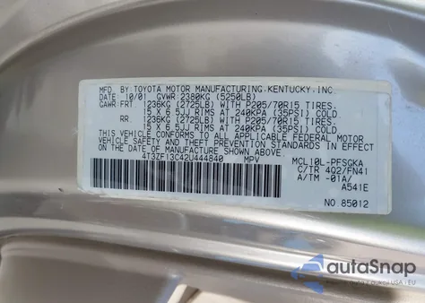 2002 Toyota Sienna Le z USA, uszkodzony, nr VIN 4T3ZF13C42U444840